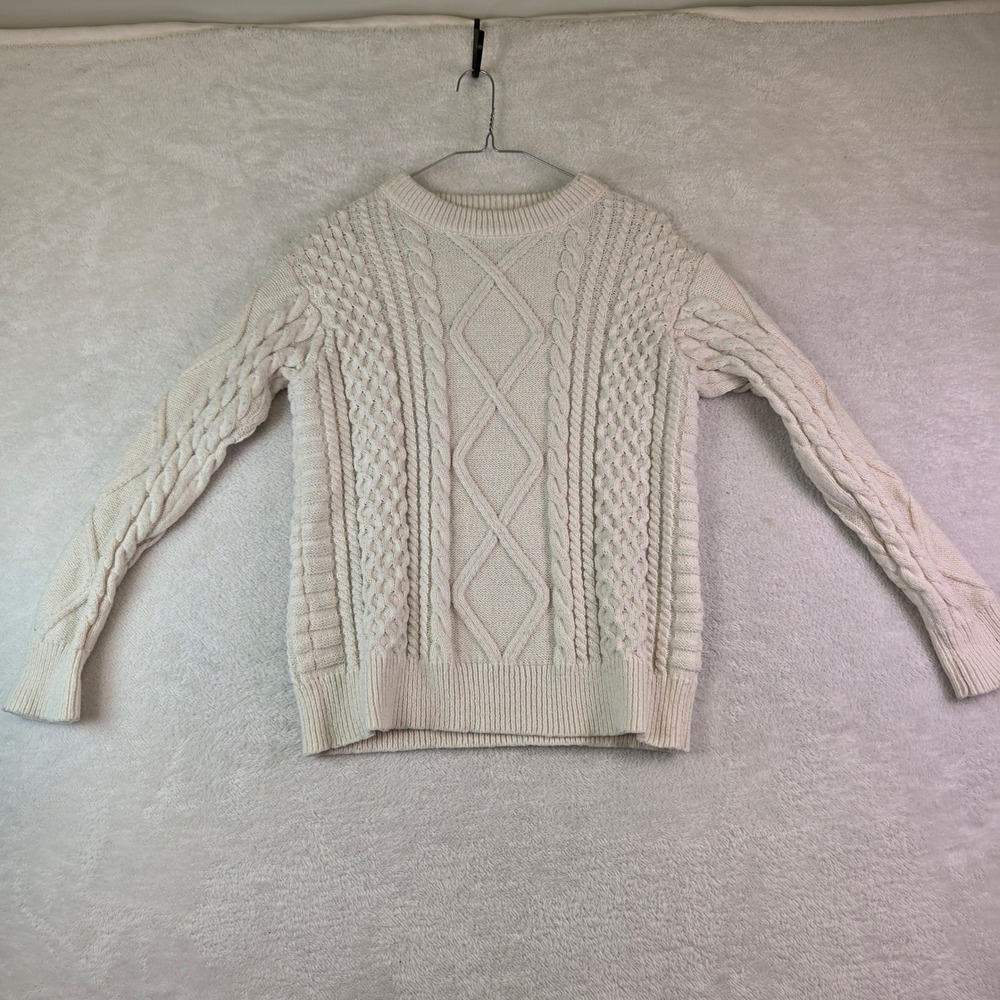 Vamtac Cream Cable Knit Sweater Mens XS Crewneck Off White Diamond Fisherman